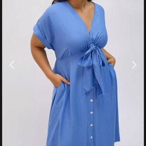 Anthropologie Maeve Gathered Midi Dress Blue Size 16